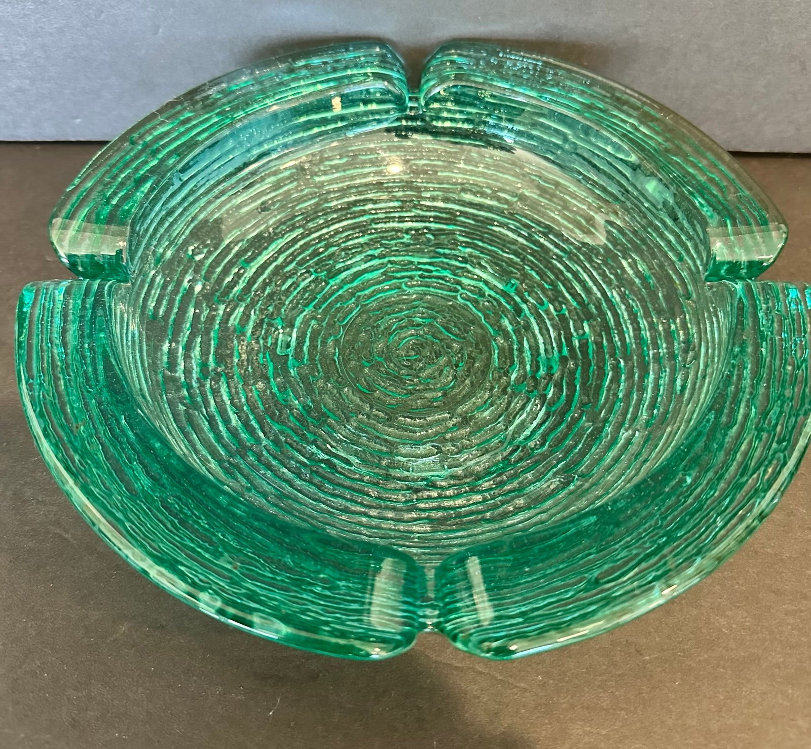 Astray Anchor Hocking Aqua Blue Turquoise 9” Diameter Ripple Rose MCM Vintage