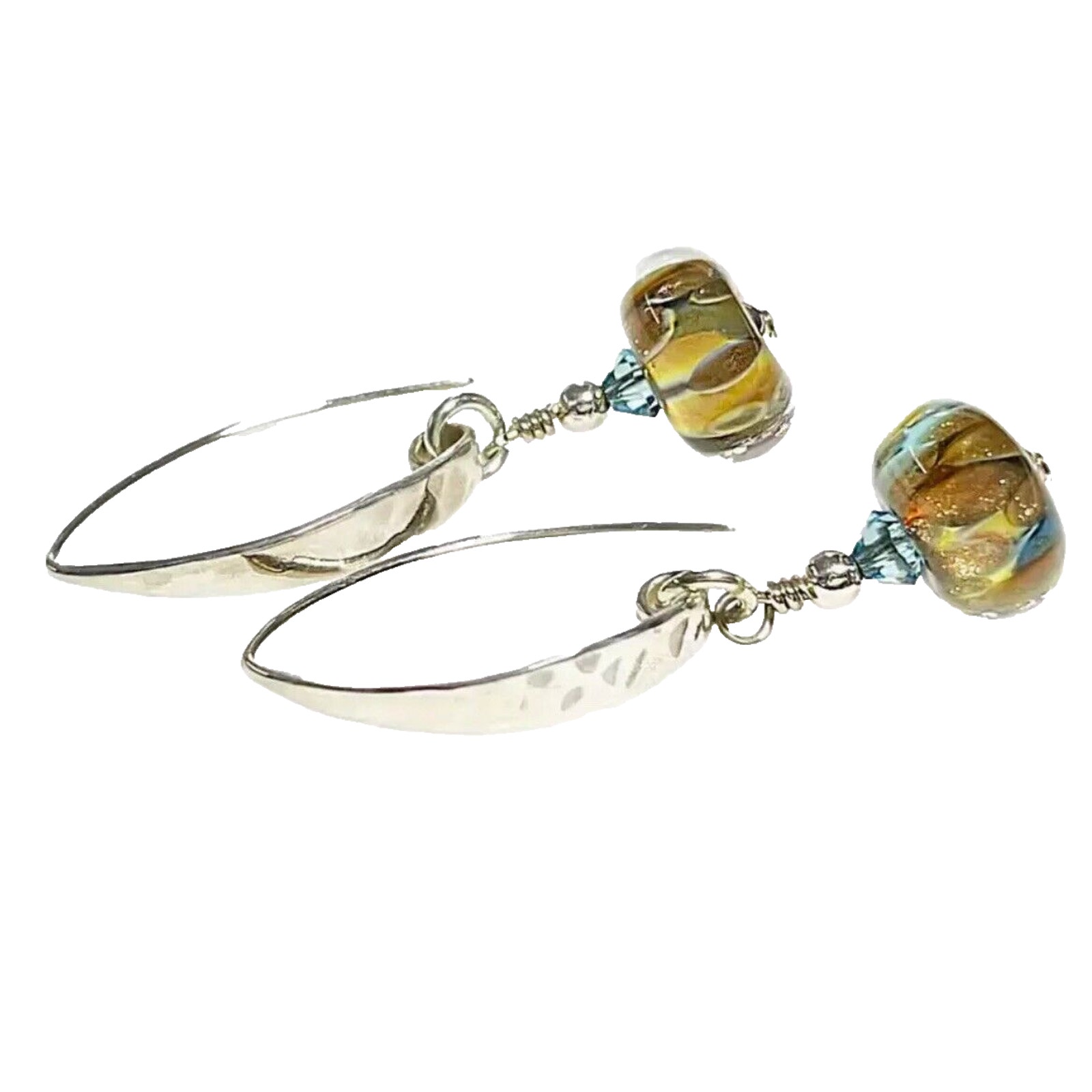 Woodland Dreams Hammered Lampwork Beads Earrings Swarovski Crystals Sterling NEW