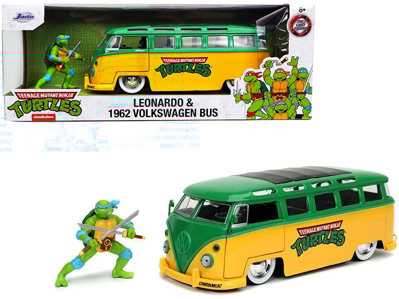 1962 Volkswagen Bus Yellow and Green with Leonardo Diecast Figurine Teenage Mut