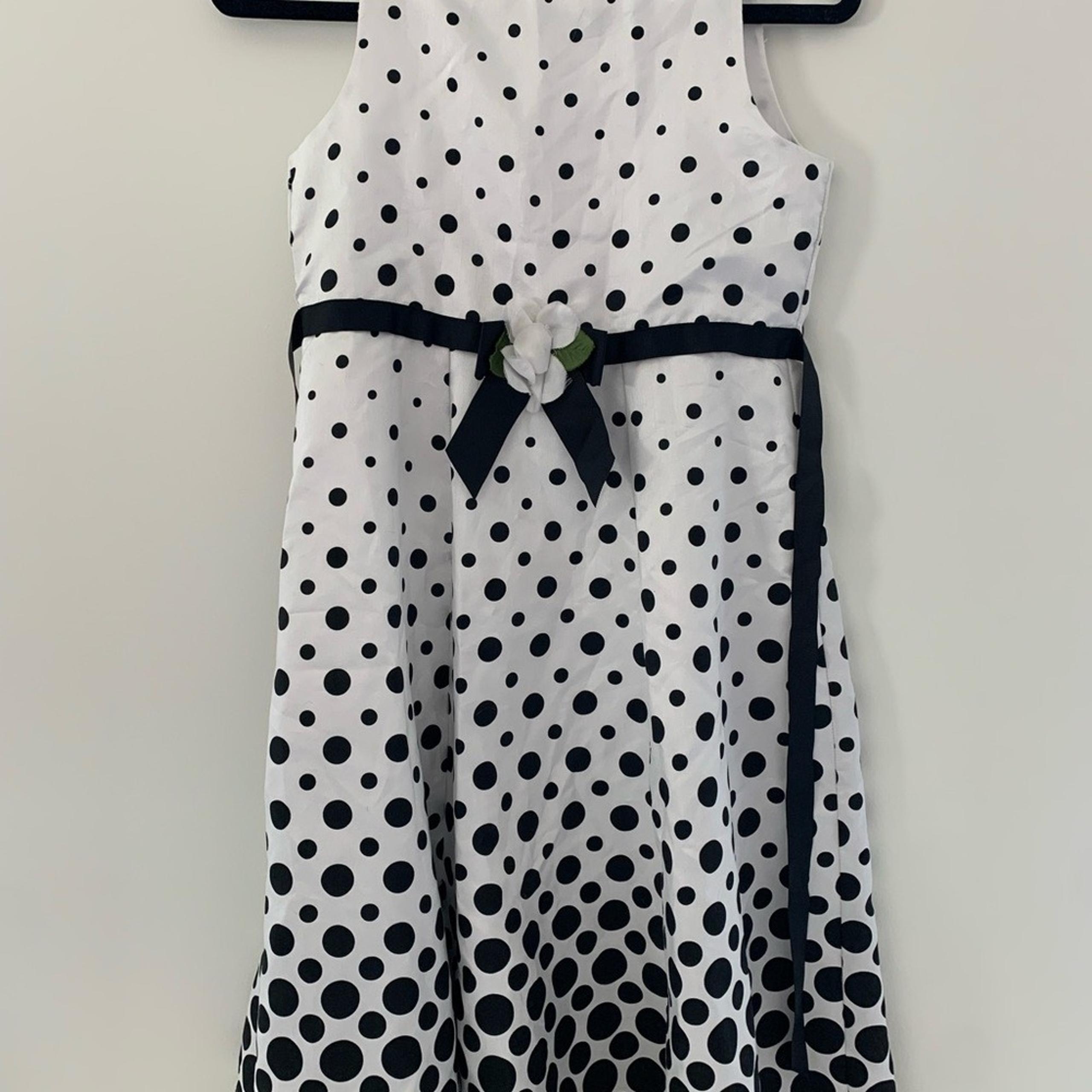 Emily West girls size 14 white with black polka dots dress with tie