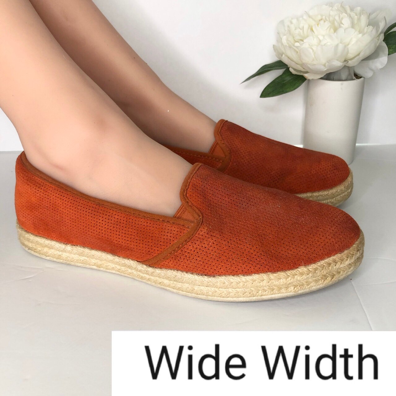 11W WIDE WIDTH Orange & Tan Round Toe Espadrilles Slip On Loafer Clarks Shoes