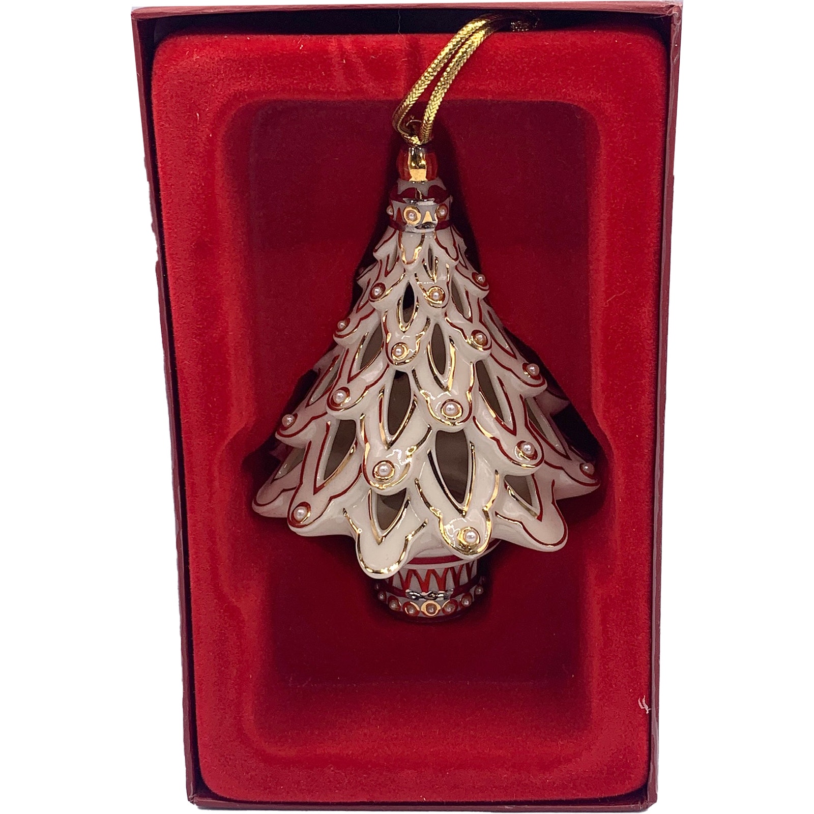 2003 LENOX Florentine & Pearl Tree 6238034 Ivory/Gold Christmas Ornament in Box