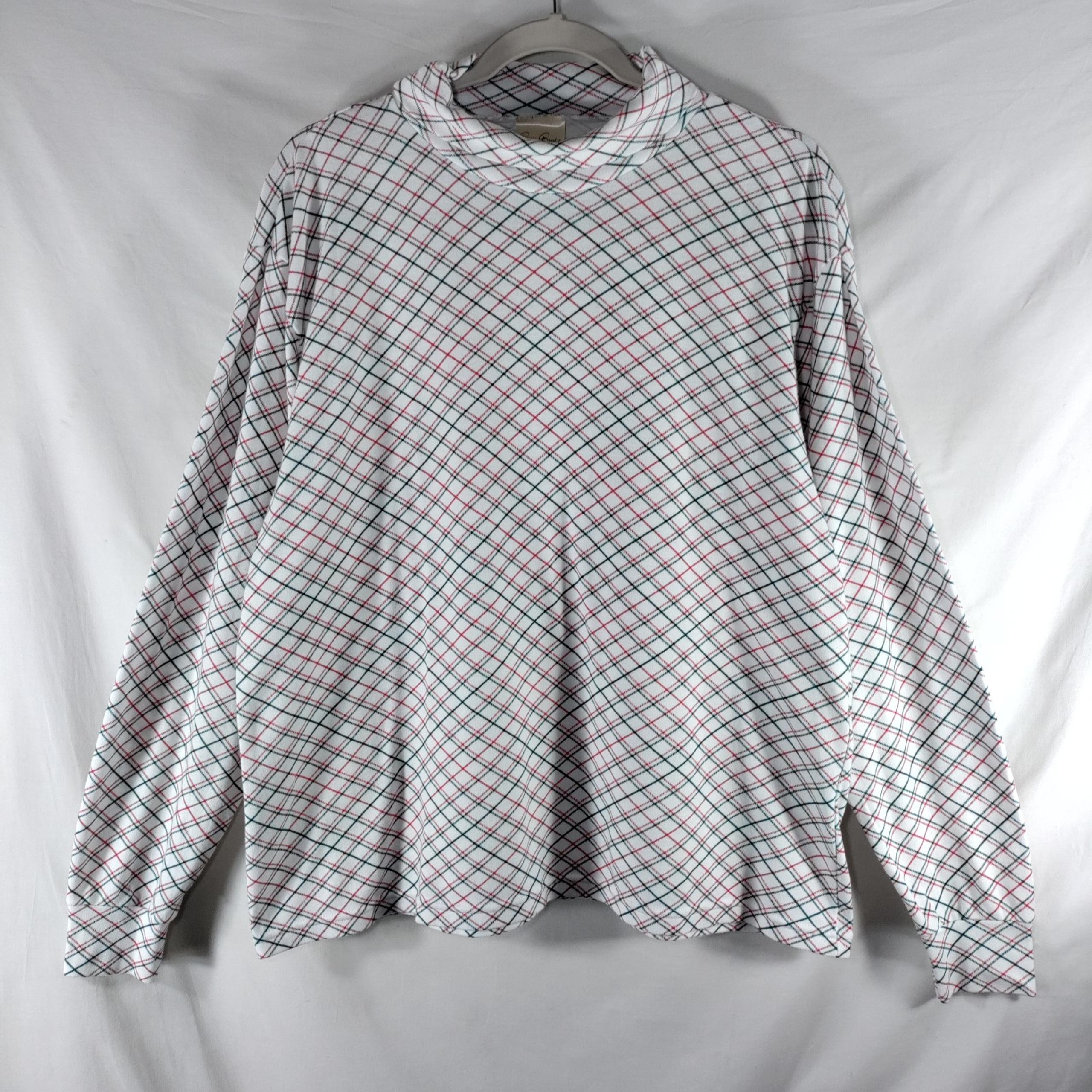 Christmas Turtleneck Top Womens XL White Red Green Plaid Pullover - Bobbie Brooks