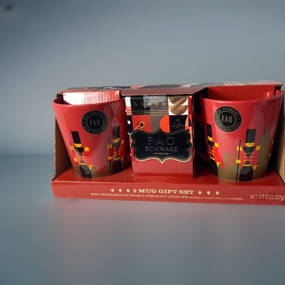 FAO Schwarz Nutcracker Hot Chocolate 2 Mug Gift Set Soldiers Christmas