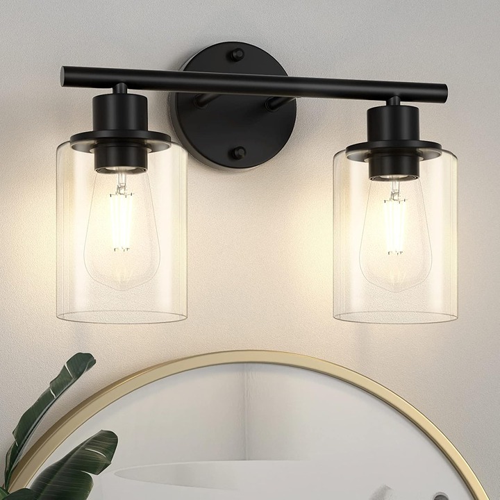 2-Light Bathroom Vanity Light Fixtures, Modern Black