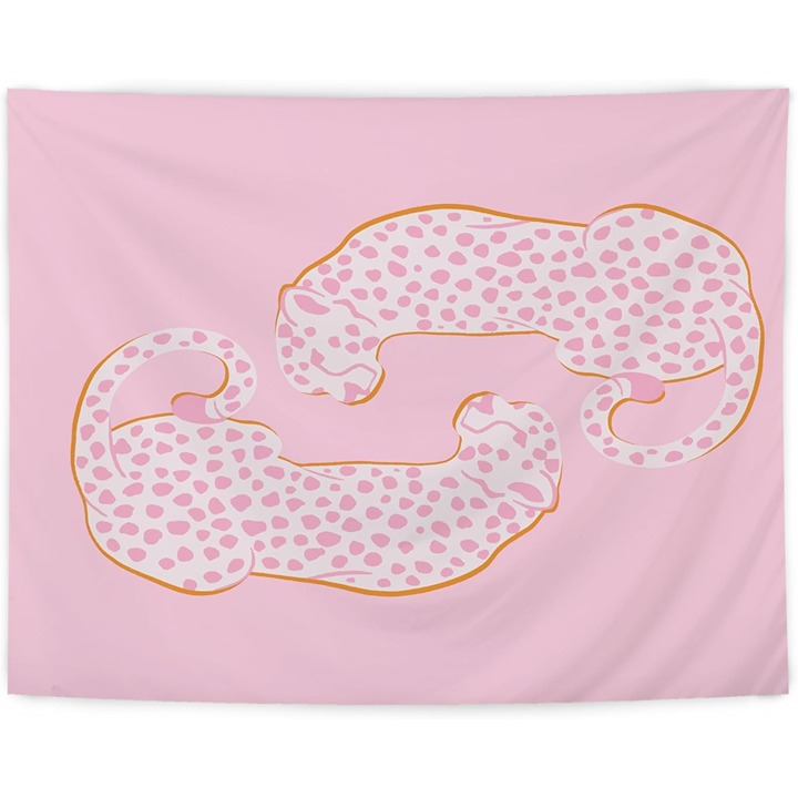 Pink Preppy Tapestry, Pink Cheetah Leopard Aesthetic Wall Hanging Room Decor