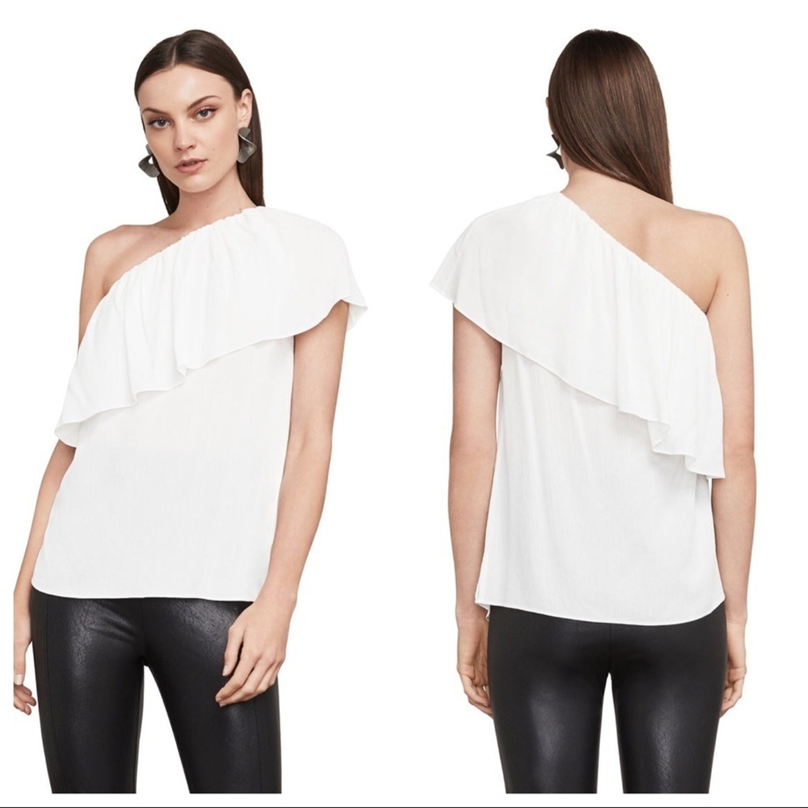 BCBG Maxazria Kamila Ruffled One-shoulder Top White Size S NWT