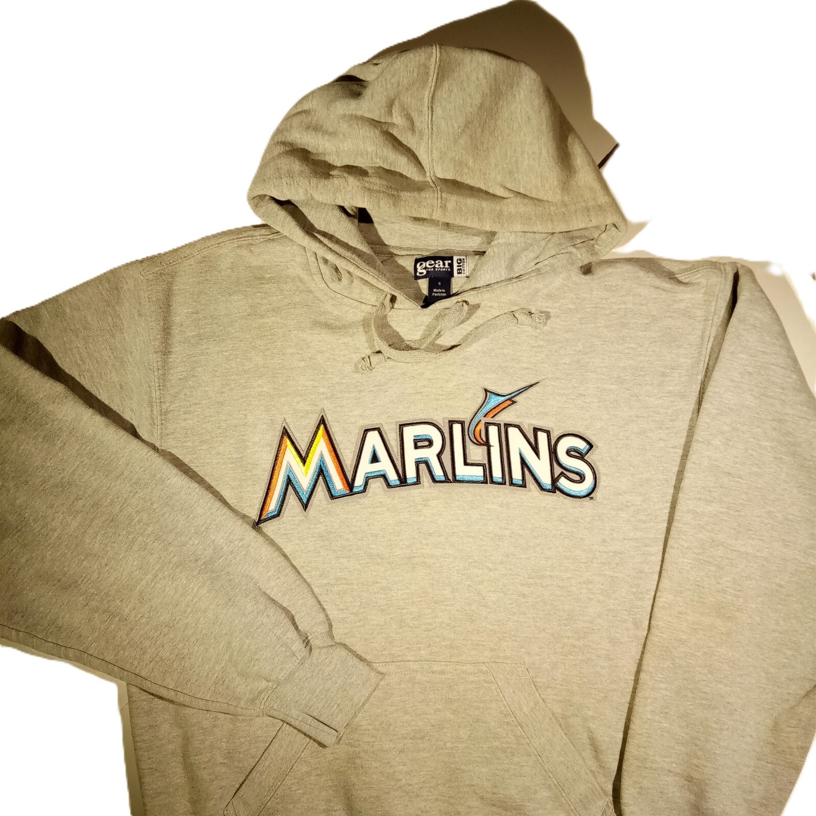 MIAMI MARLINS Hoodie sz Small Gray Pullover Stitched Detail MLB G-Big EXC