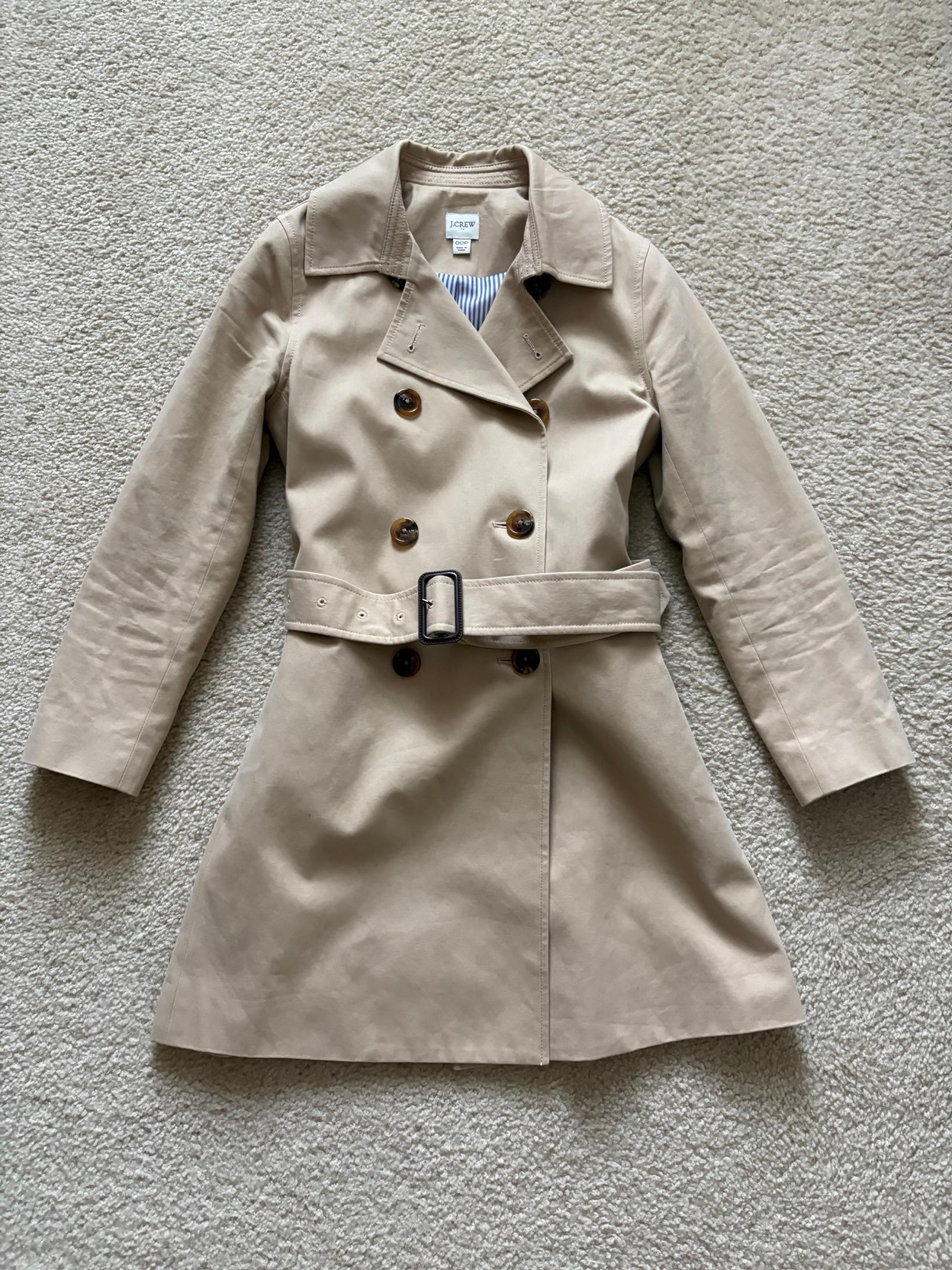 J.Crew Women’s 00P Tan Double Breasted Mid Length Trench Coat