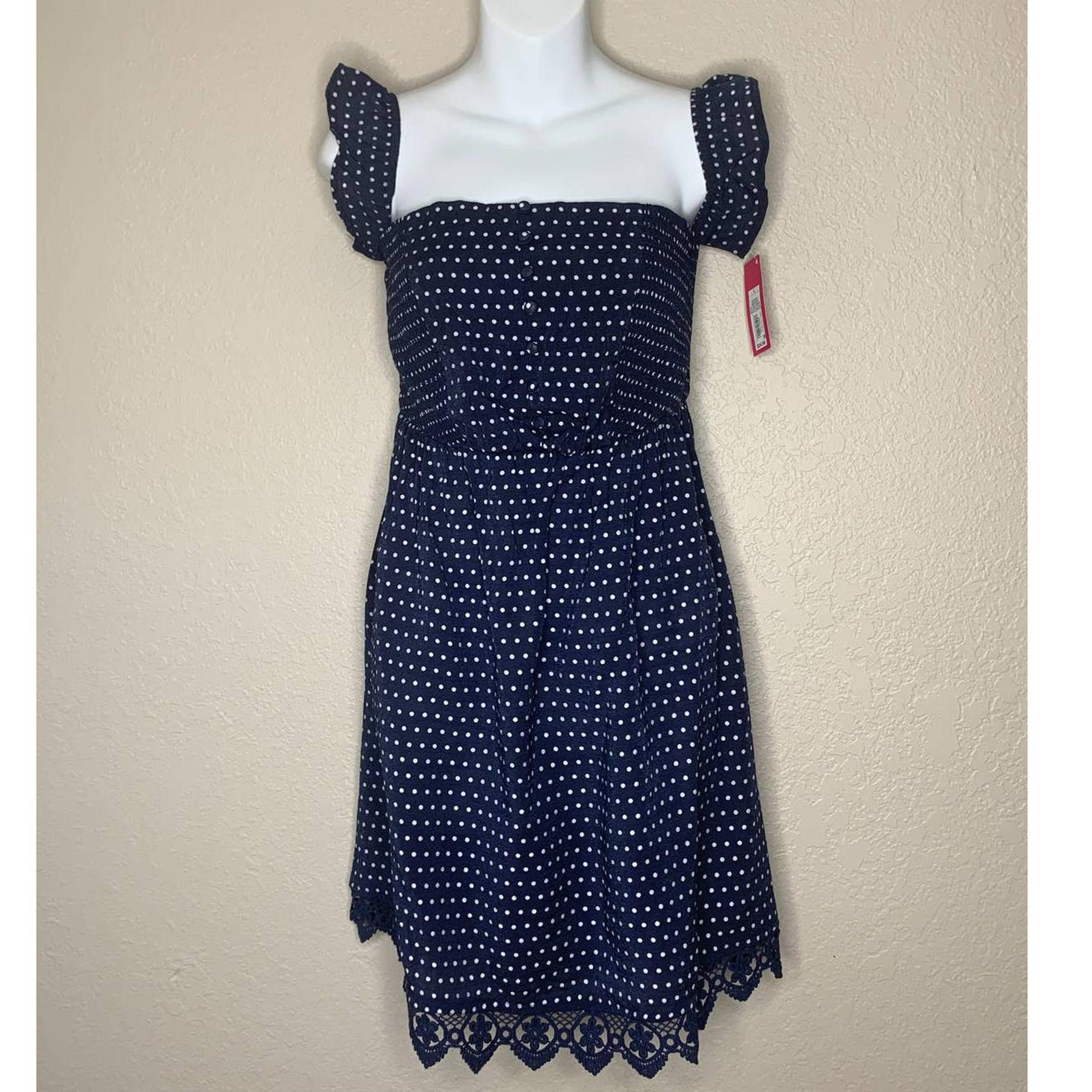 Polka Dot Short Sleeve Lace Hem Dress