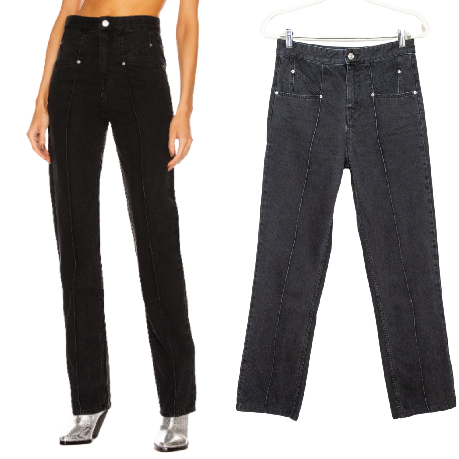 ISABEL MARANT Lirokayo Trousers Black Denim Straight Leg Women's FR 38 US 30