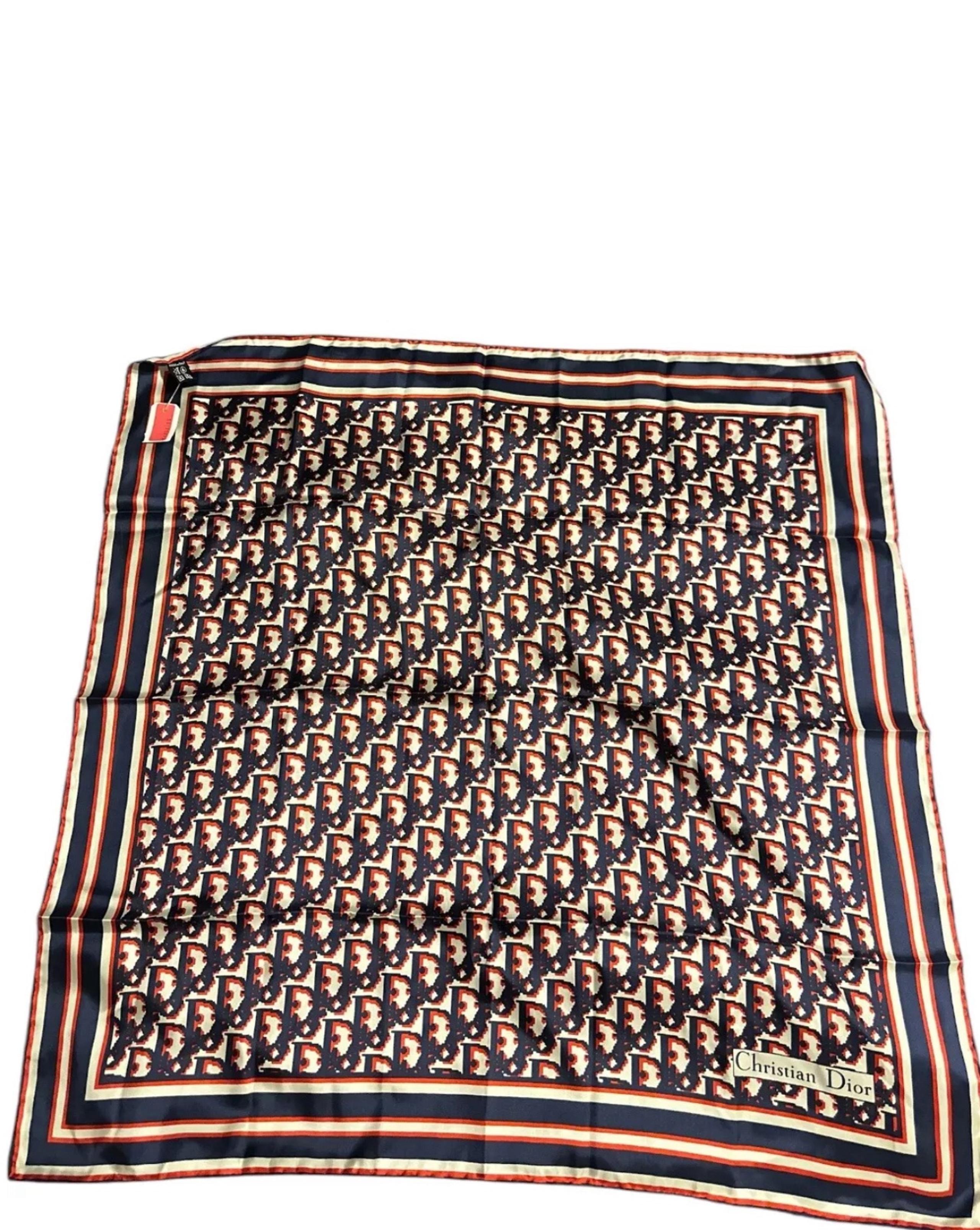 DIOR Paris Vintage Red/Navy Silk Twill "Dior" Logo Scarf 64cmx64cm Handroll Hems - Custom Variety Pack