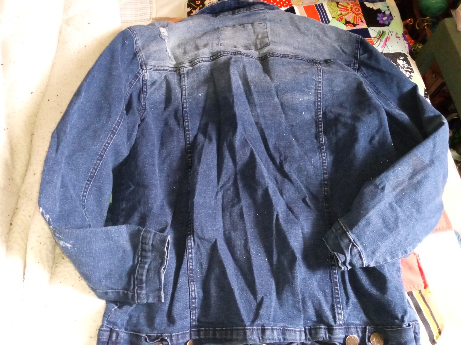 Distressed paint splatter womens xl jean jacket Brooklyn Stat excellent conditio