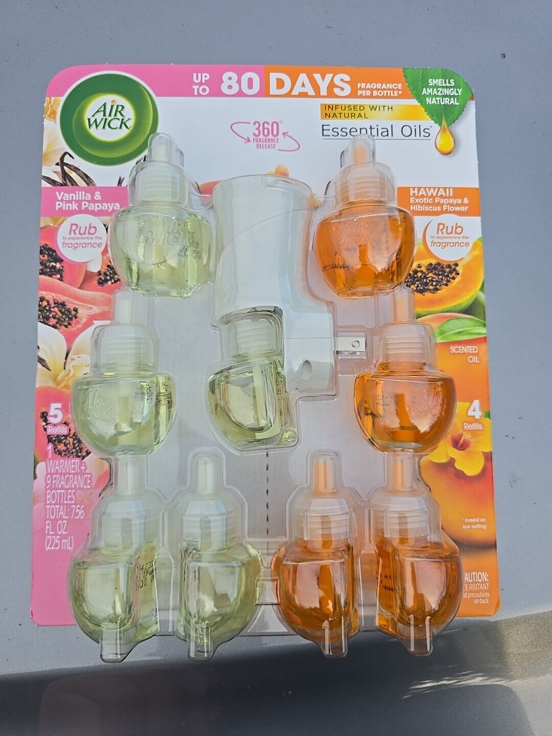 Air Wick Scented Oil 9 Refills Vanilla & Pink Papaya / Hawaii with Warmer