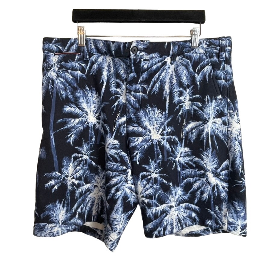 Tommy Hilfiger Hawaiian Floral Shorts Men's Sz 38 French Terry Blue White Palms
