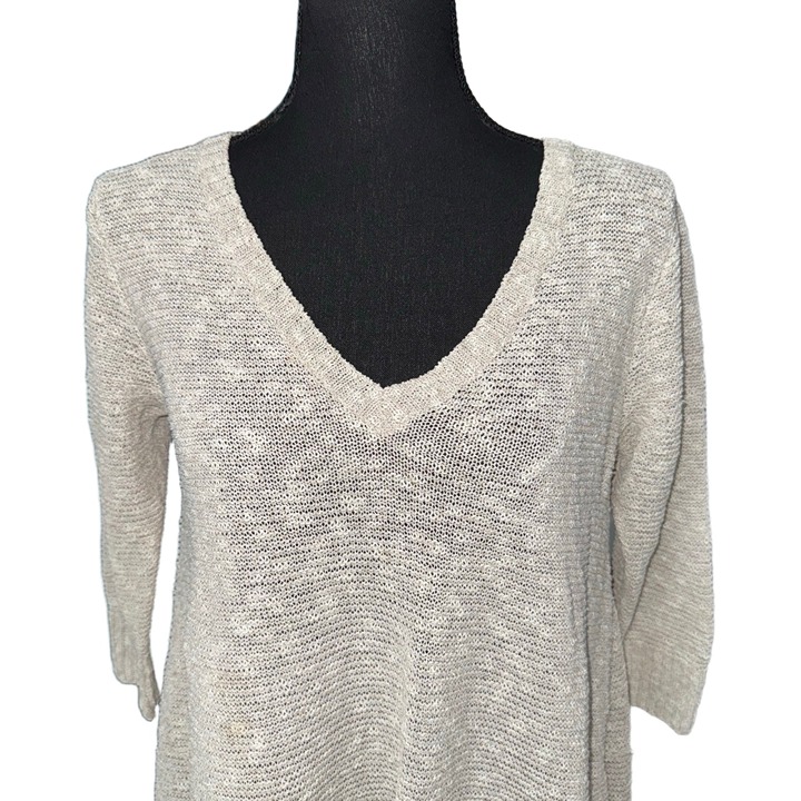 Eileen Fisher Women’s V-Neck 3/4 Sleeves Knit Tunic in Beige-Size Small