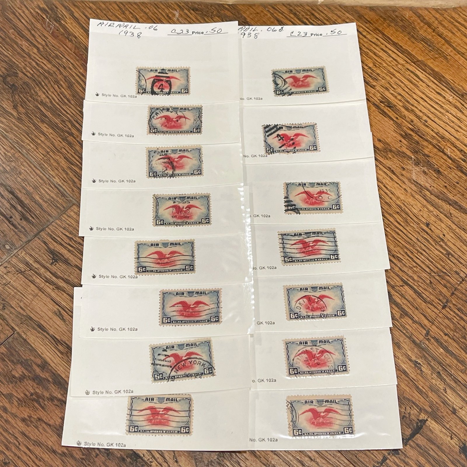 U.S. #C23 1938 6¢ Eagle Air Mail Postage Stamp LOT Used Canceled 15 Stamps USA
