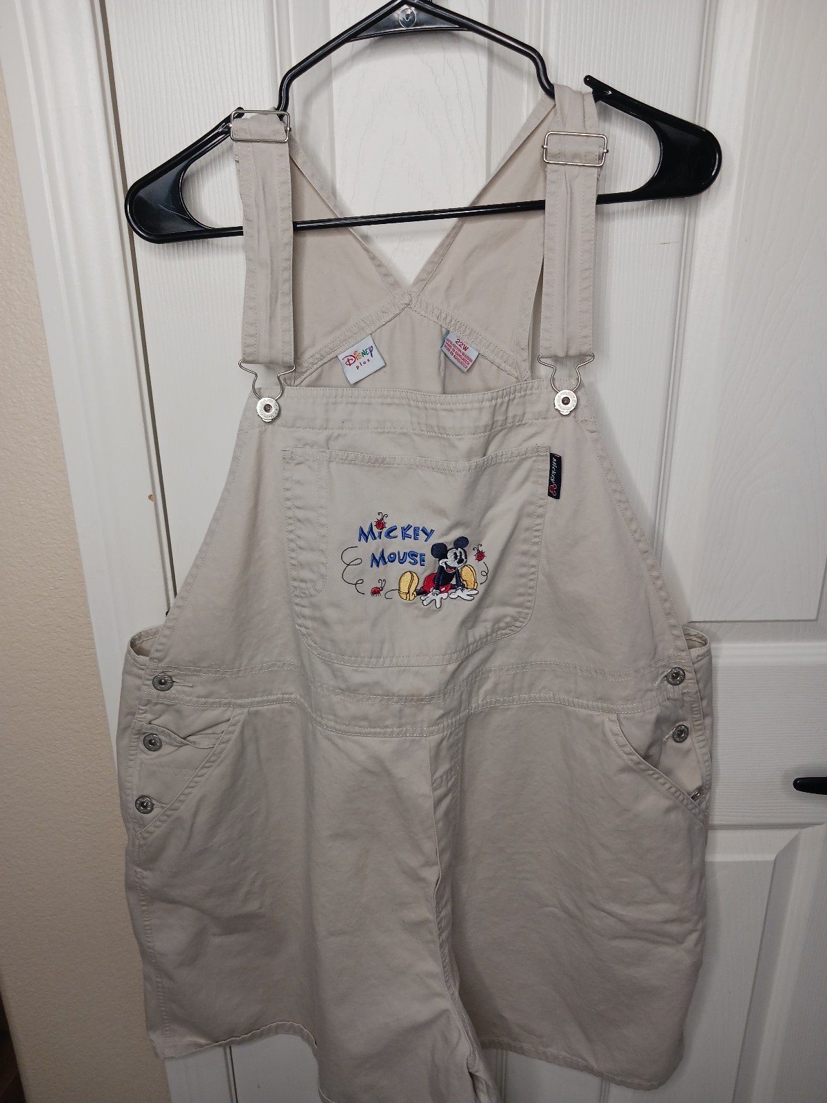 DisneyVintage Mickey Mouse embroidered beige women's 22 w overalls shorts pocket