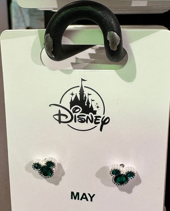 Disney Parks Mickey Mouse Faux Emerald May Birthstone Earrings Silver ColorDisne