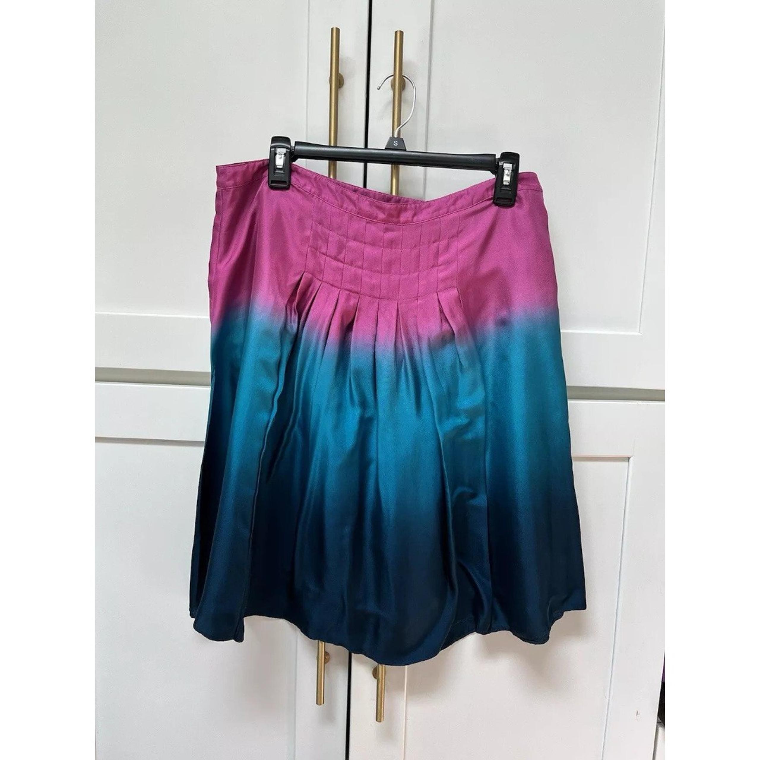 Nine West Sz 10 Silk Ombre Dip Dye Fully Lined Skirt Stitched Down Open Pleats