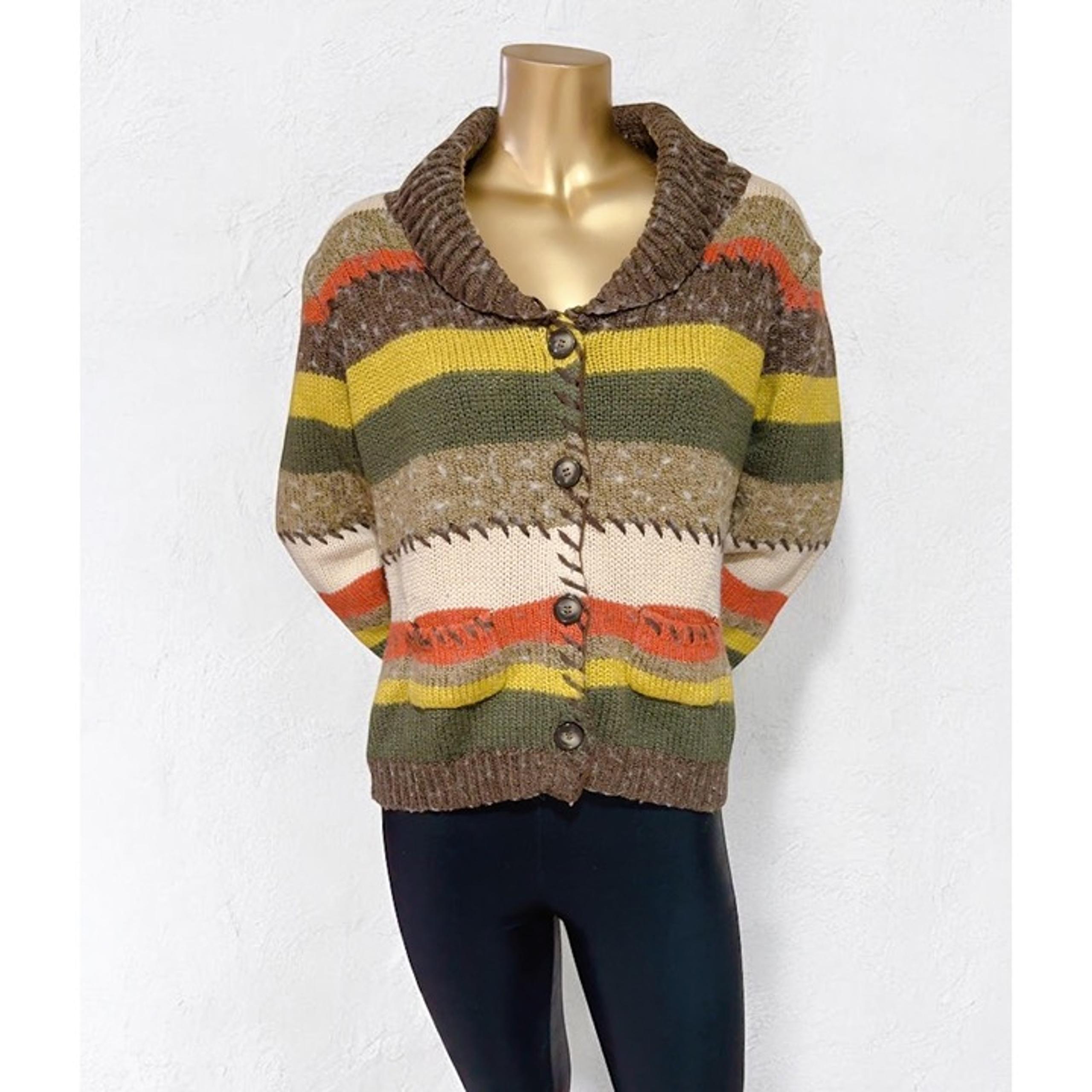 Women's Multicolor Striped V-Neck Button Up Cardigan Sweater Size L - dressbarn