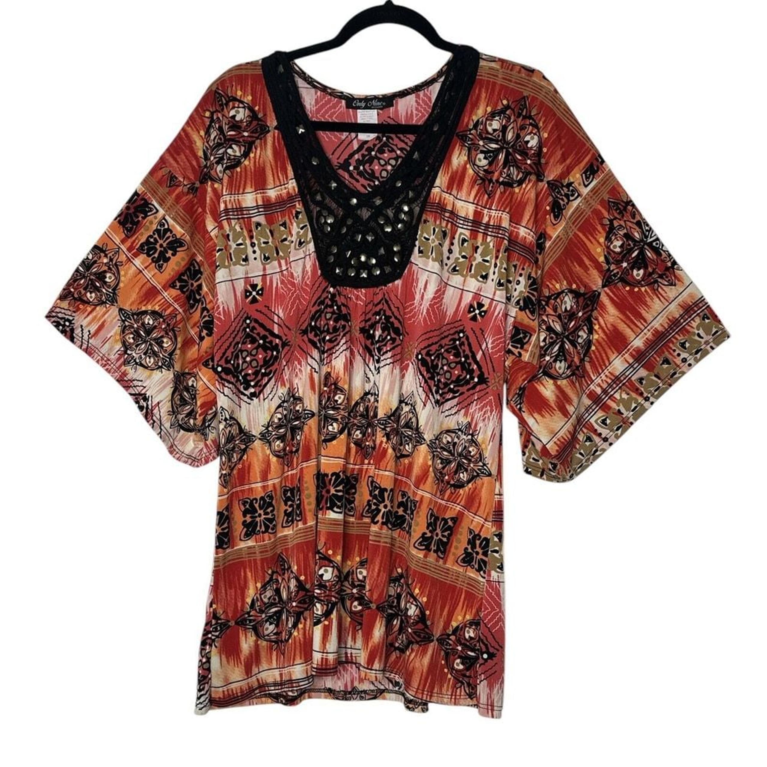 ONLY NINE Top Womens 3X Plus Short Sleeve Bohemian Evening Party Stretch