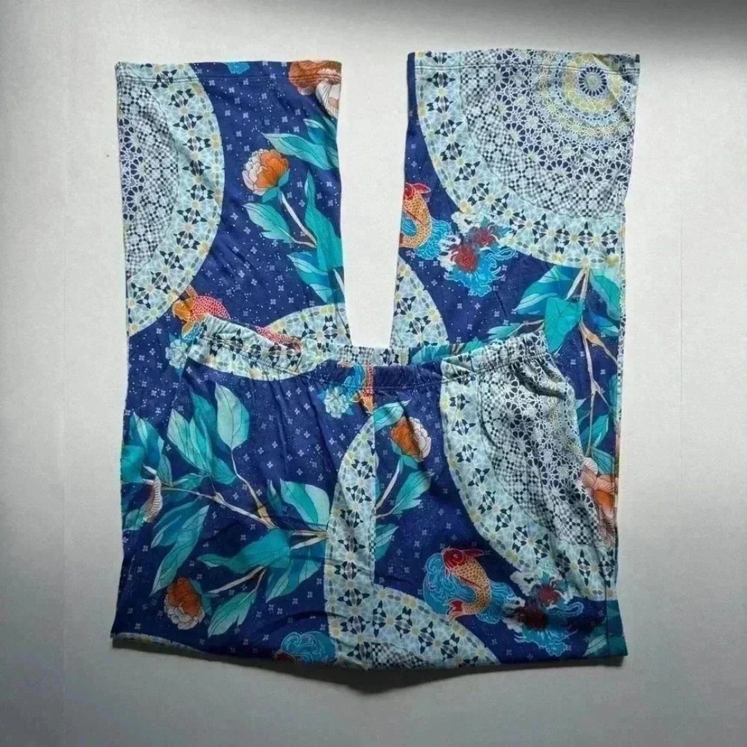 Johnny Was Blue Koi Fish Crop Pull On Pants Size Small NWOT