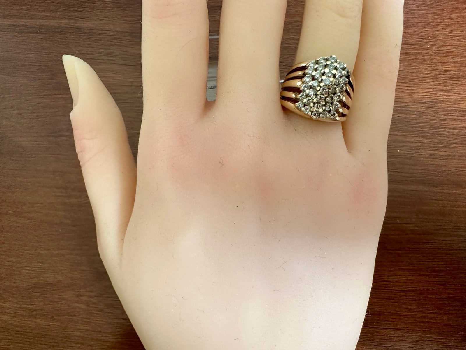 14k Yellow Gold .50ctw Diamond Cluster Cocktail Ring Sz 6.75