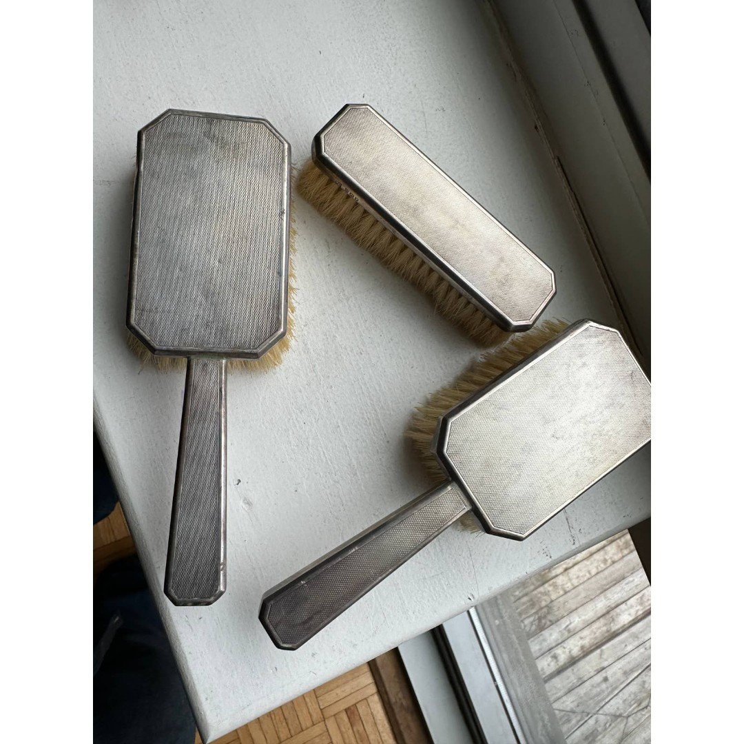 Solid Sterling Silver 1930s Deco Brush Set - Richard Comyns