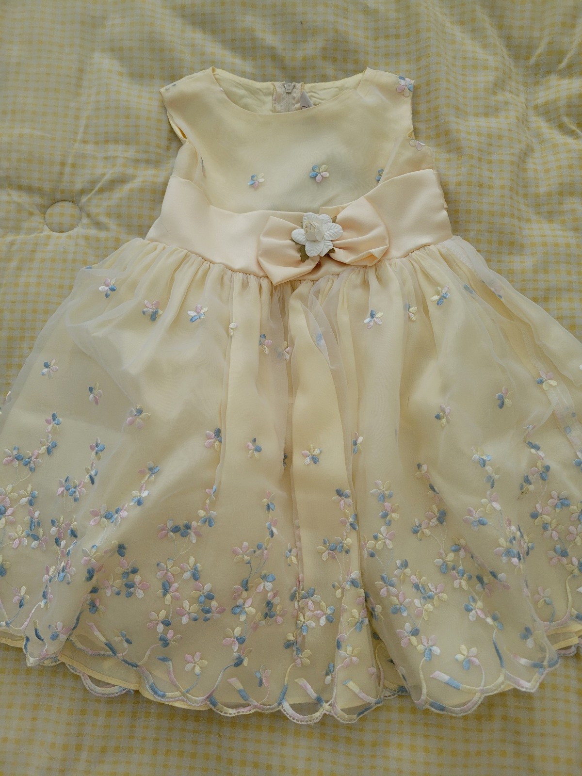 Vintage NWT Dimples Girls Yellow Sleeveless Fancy Dress with Sheer Overlay