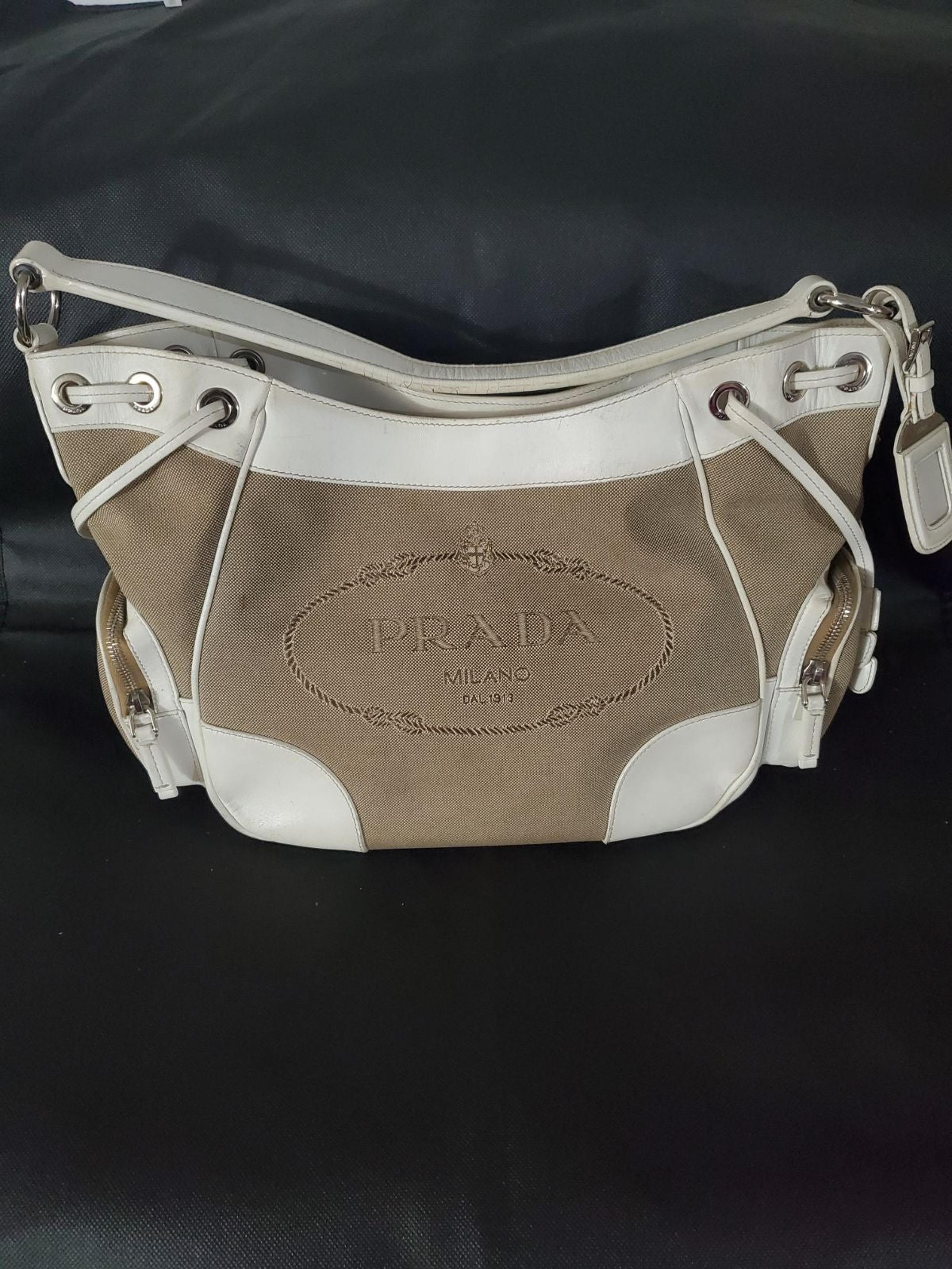 Prada Jaquard Leather Satchel Hobo Bag
