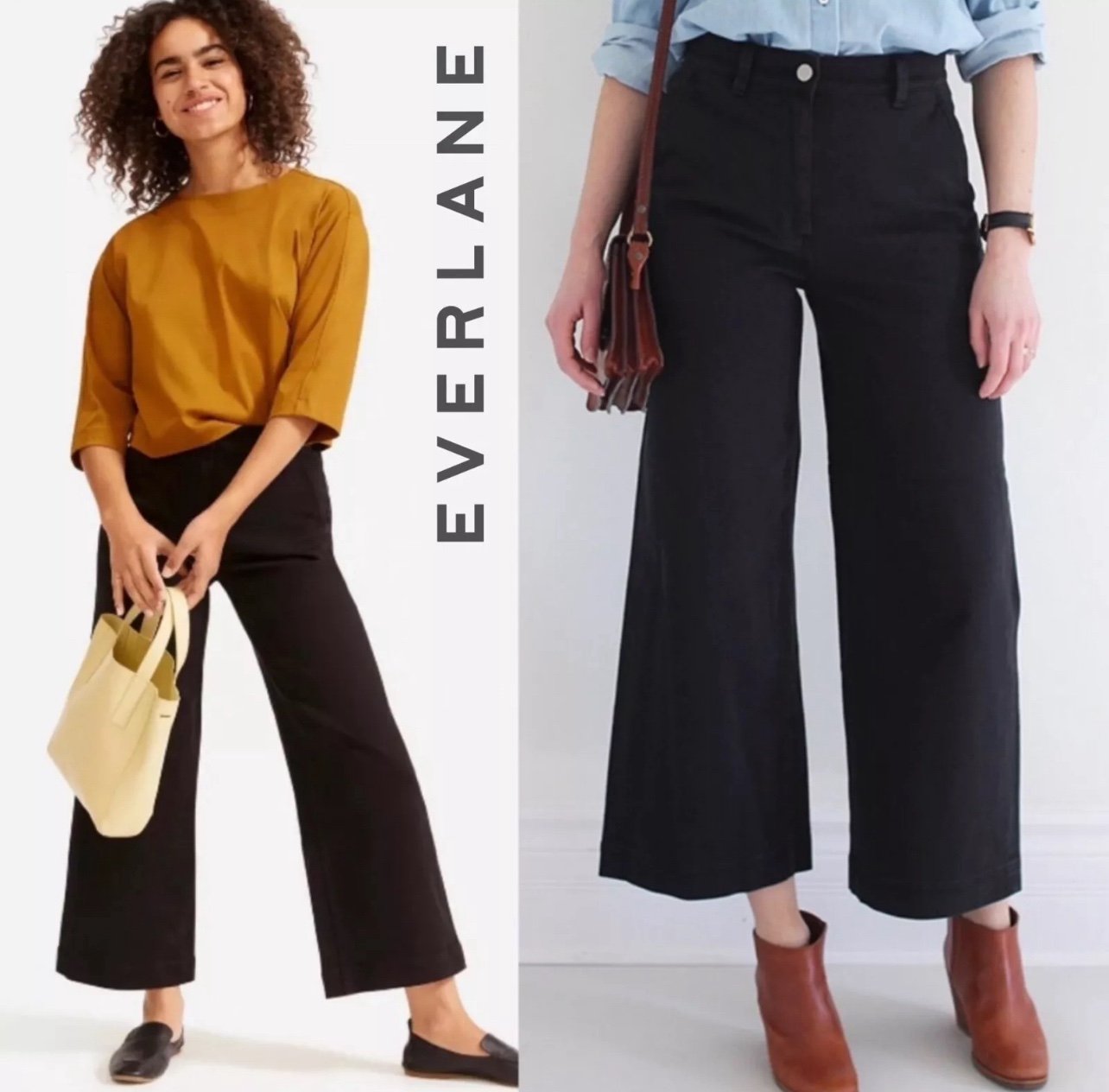 EVERLANE Wide Leg Crop Black Pants Jeans Denim Size 00
