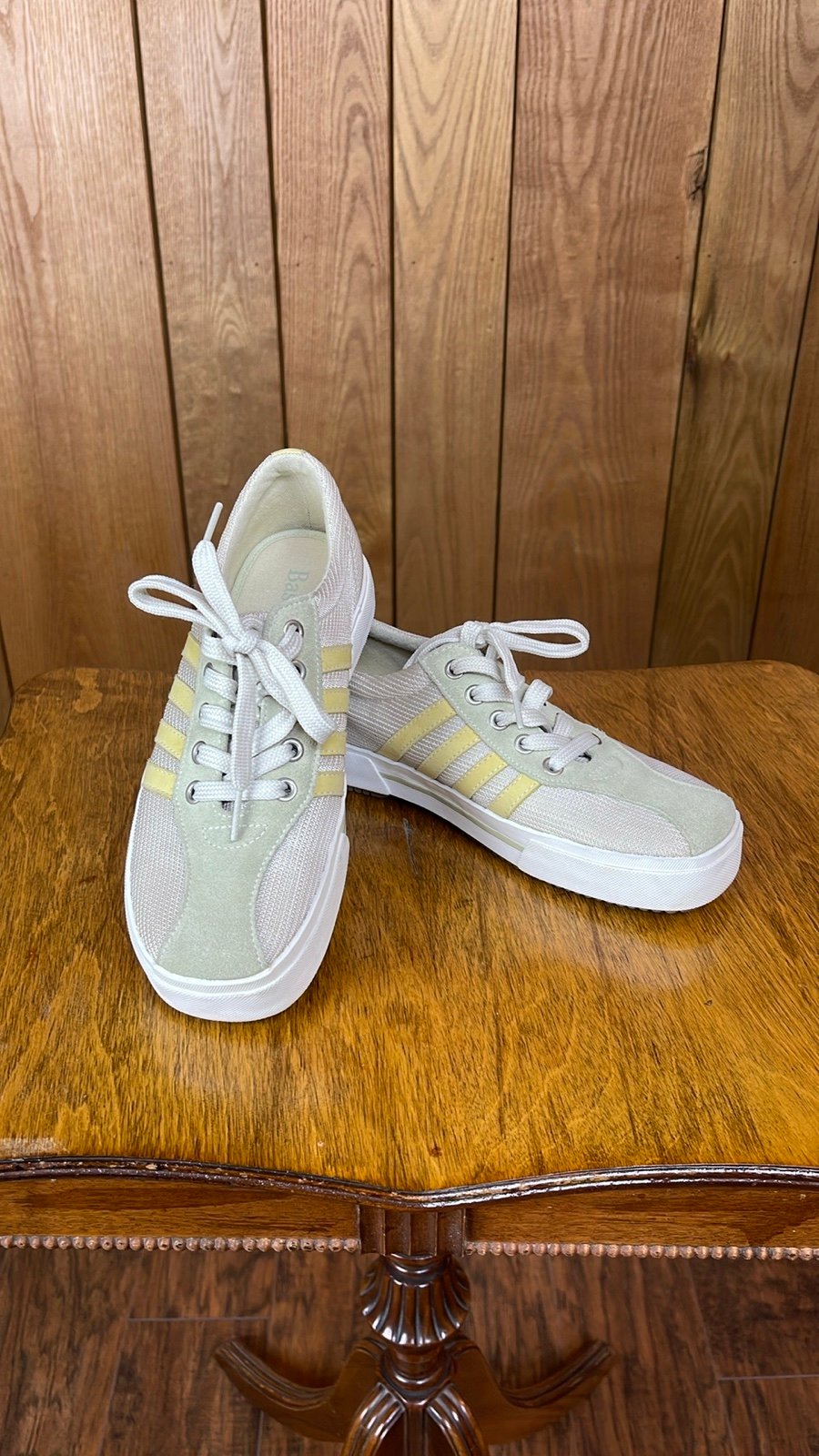 Vintage Bass Saturday Sneakers Mesh Stripe Fabric Leather Green Shoes Women 6.5M