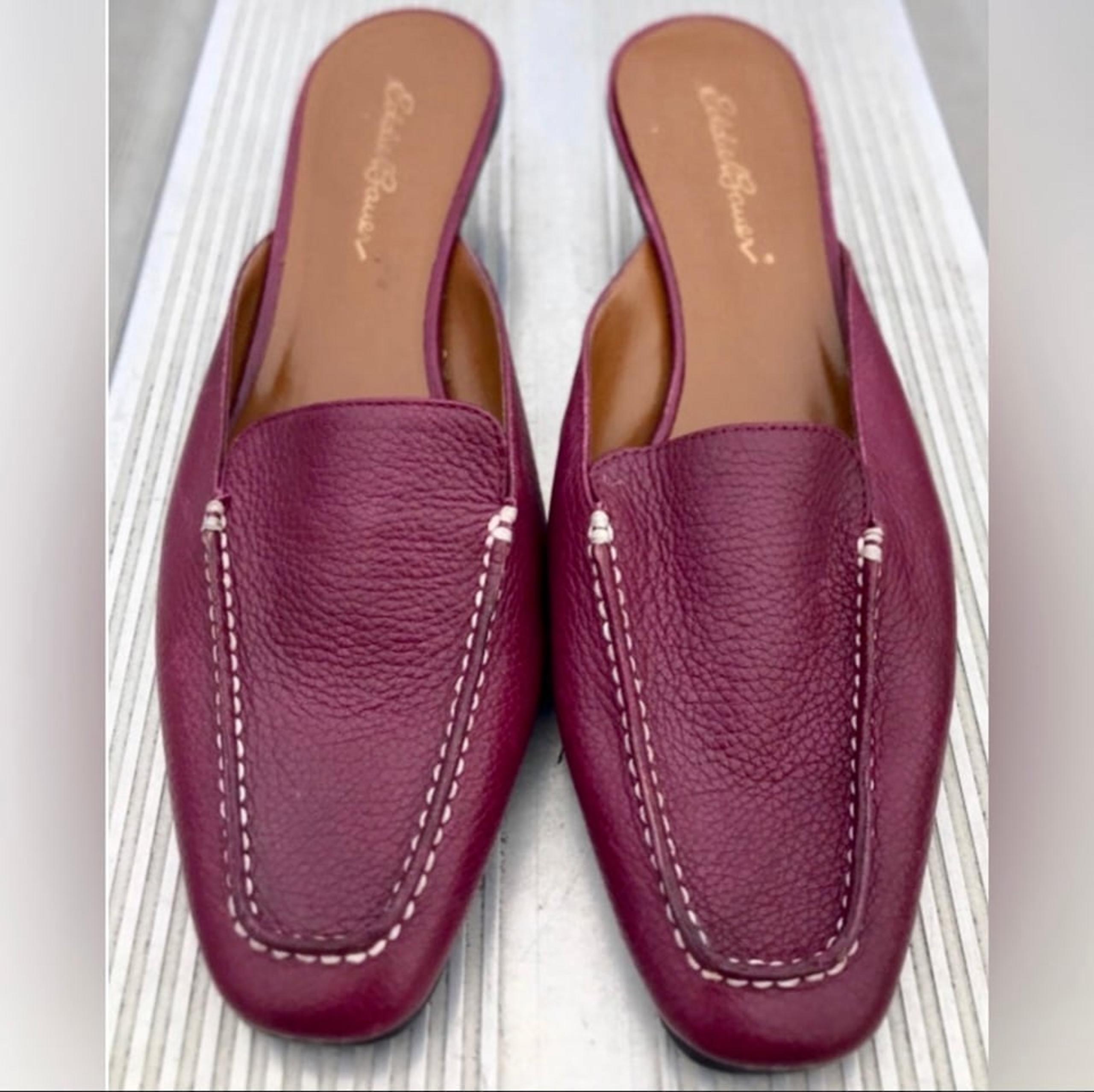 Women's 8 M Vintage Burgundy Leather Heeled Slip On Shoes - Eddie Bauer