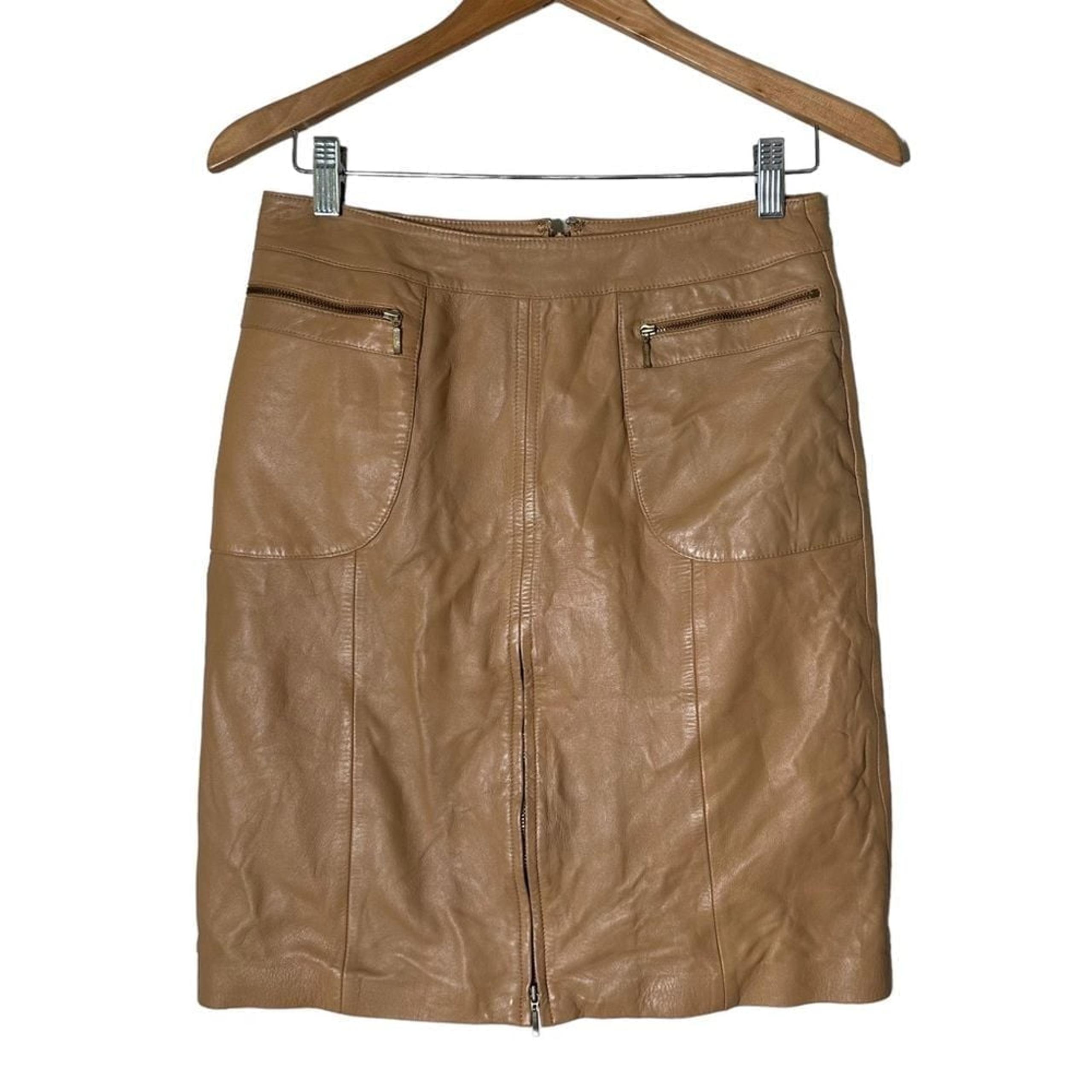 Vakko Sport Lamb Leather Pencil Skirt Womens 4 Brown Academia Office Siren VTG
