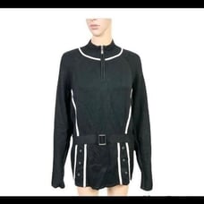 NILS Sportswear Black Knit Quarter Zip Belted Ski Sweater XL