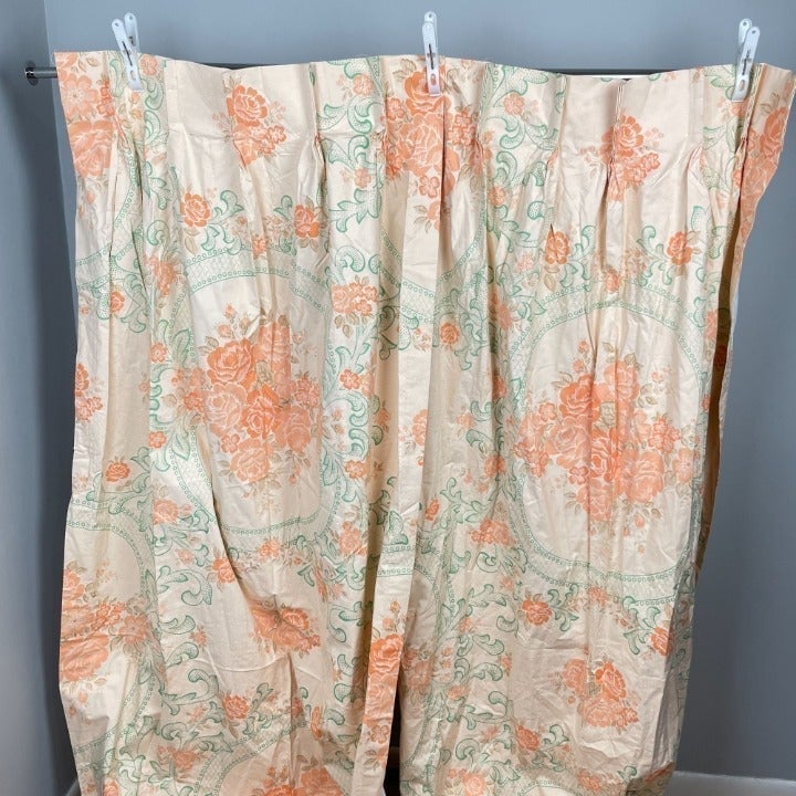 Vintage Peach Mint Green Rose Floral Flower Curtains Drapes Panels 84