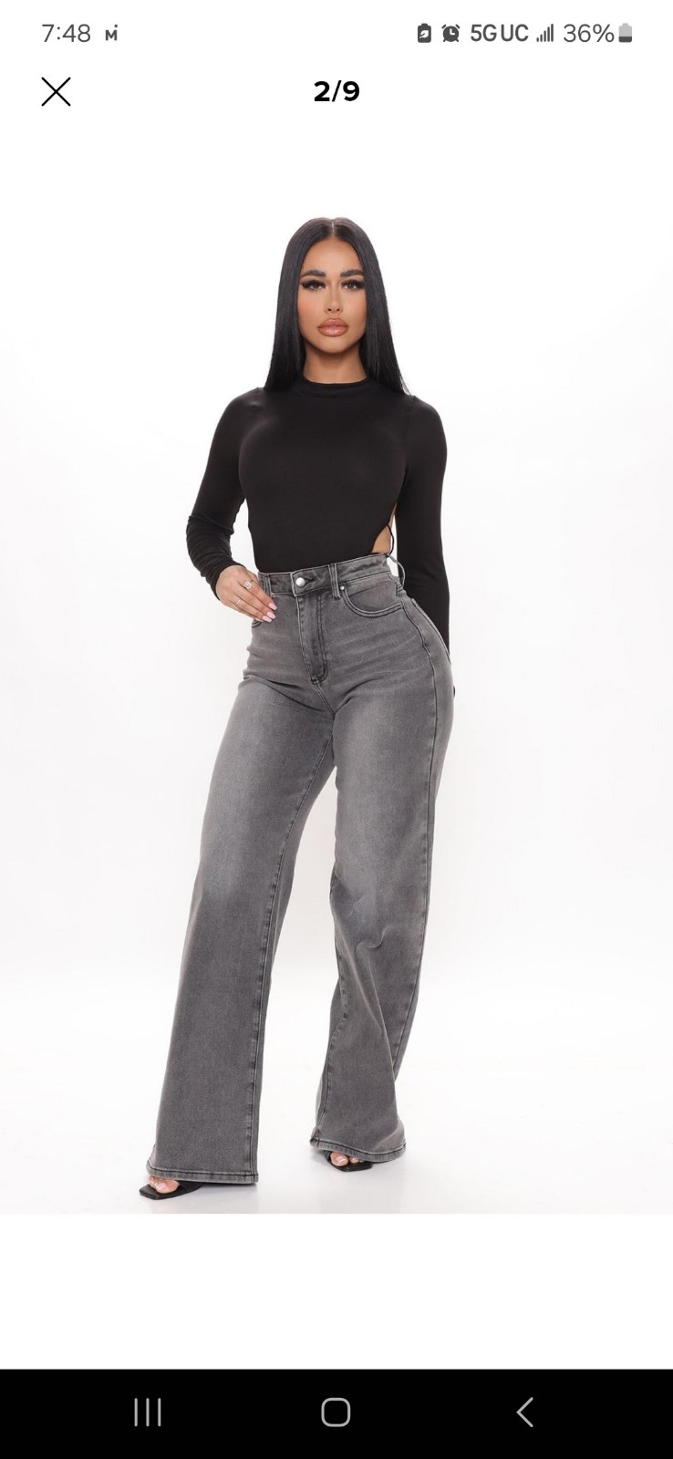 Fashion nova curvy wide leg gray high rise waist jeans 13