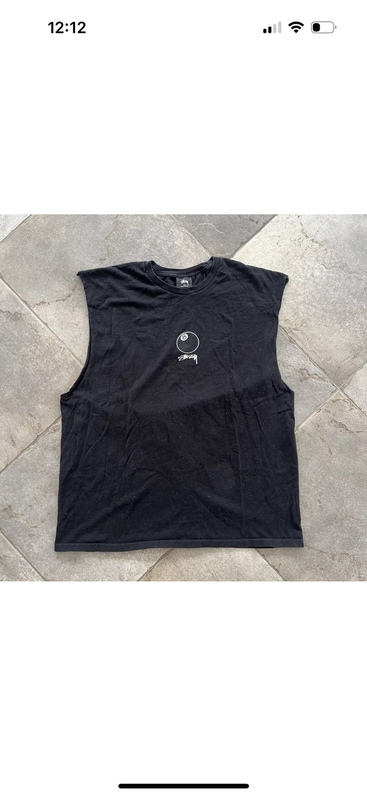 Y2K Stussy 8-Ball Black Tank Top T-Shirt Mens Size XL Center Logo