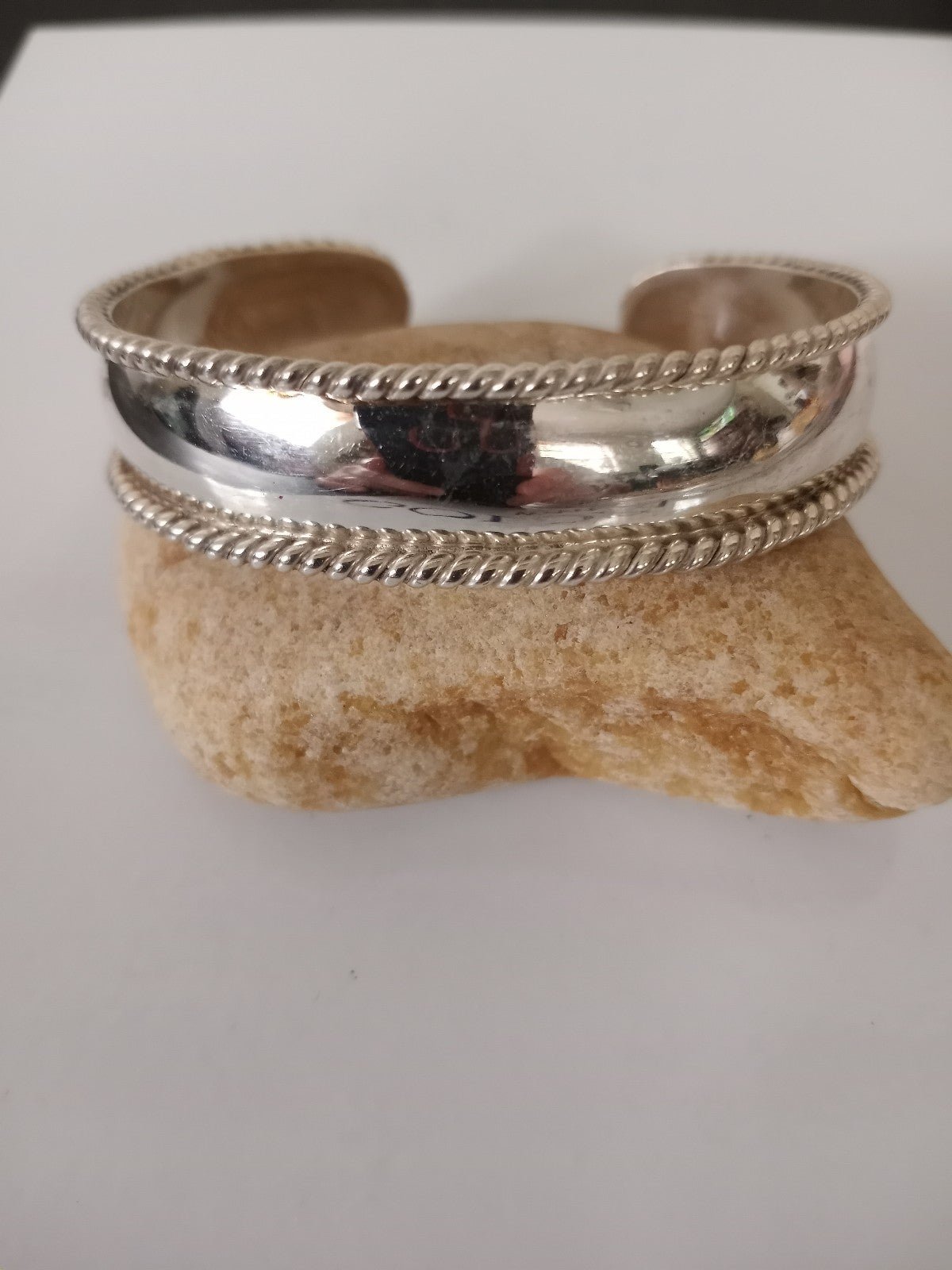 Vtg Sterling Mexico 925 Rope Edge Cuff Bracelet