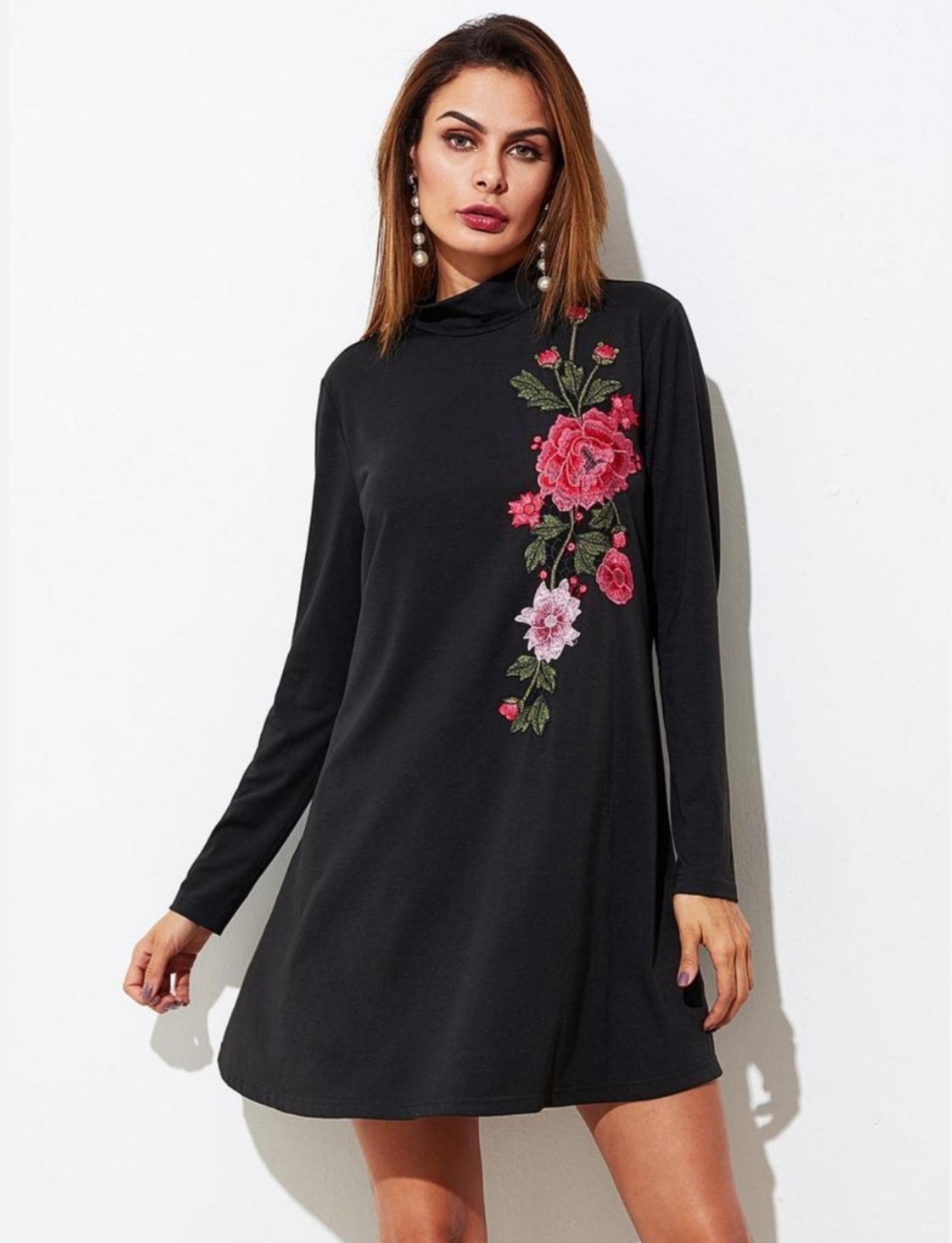 black floral embroidered dress