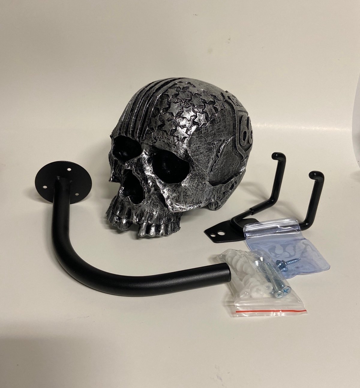SKULL MOTORCYCLE HELMET HOLDER WALL MOUNTED