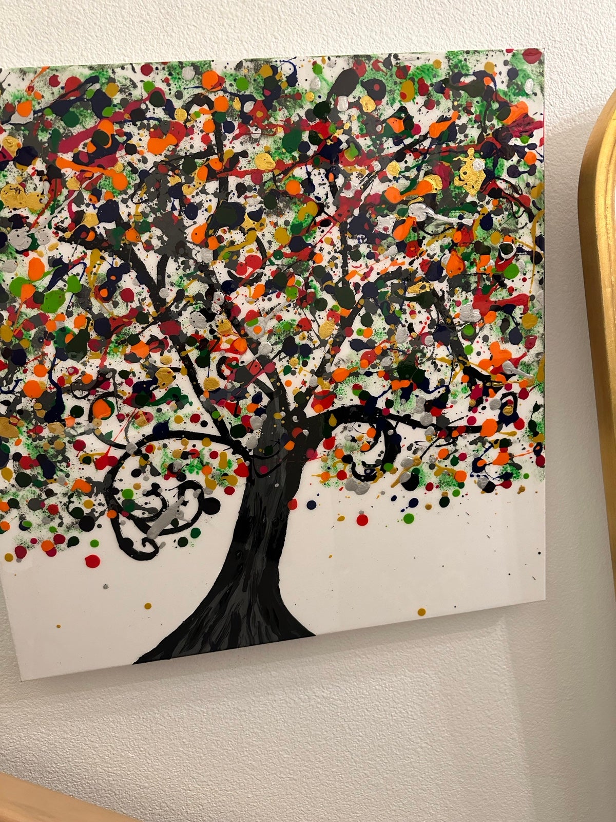 Whimsical acrylic fall tree painting