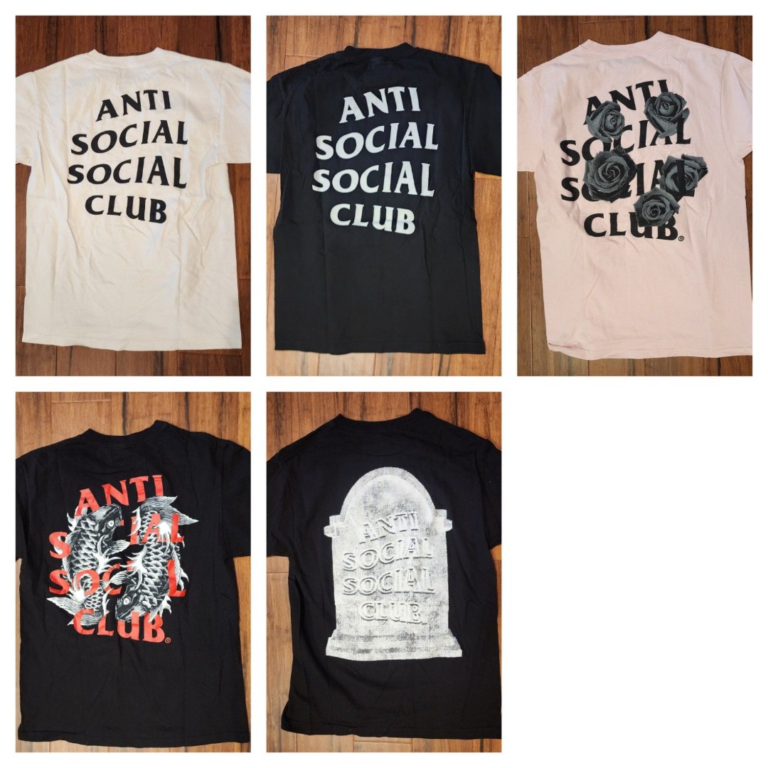 Anti Social Social Club Lot of 5 T-Shirts Men's M Omakase Bat Emoji Snakes Grass