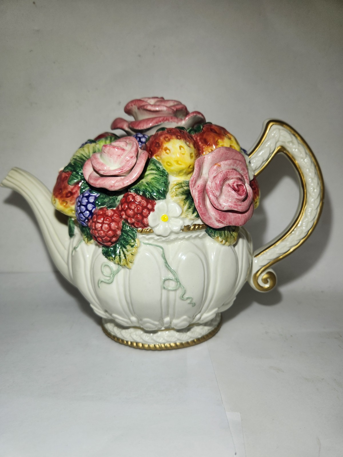 Fitz and Floyd Teapot W/ Flowers & Fruits