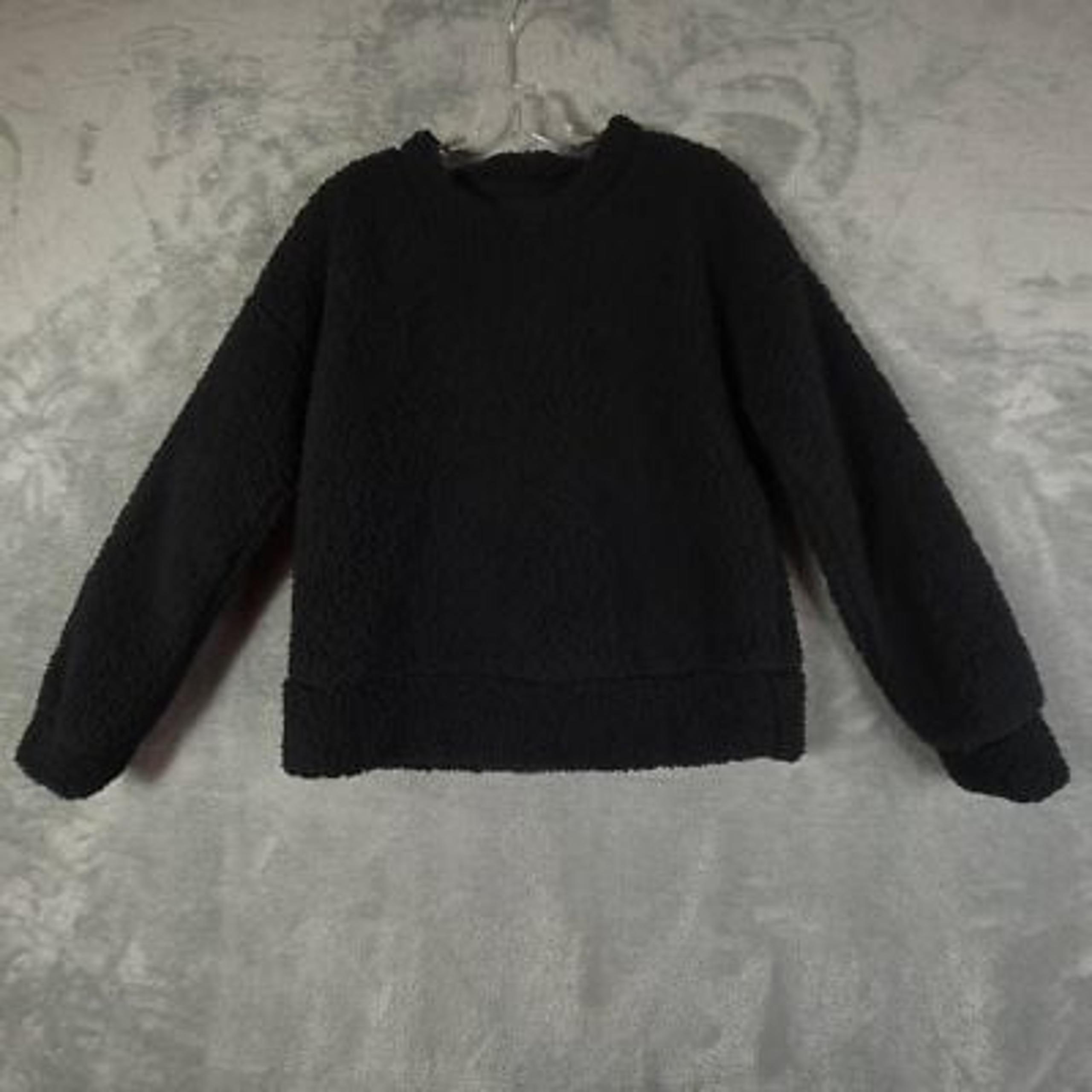 Thread & Supply Womens Pullover Sweater Black Fleece Sherpa Crew Neck XS New