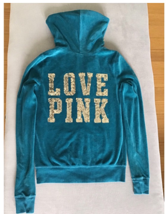 VS PINK holiday green gold bling vintage velour hoodie XS