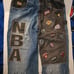 UNK NBA Teams Basketball Patches Y2K Baggy Denim Jeans Distressed Cut 38 Mens