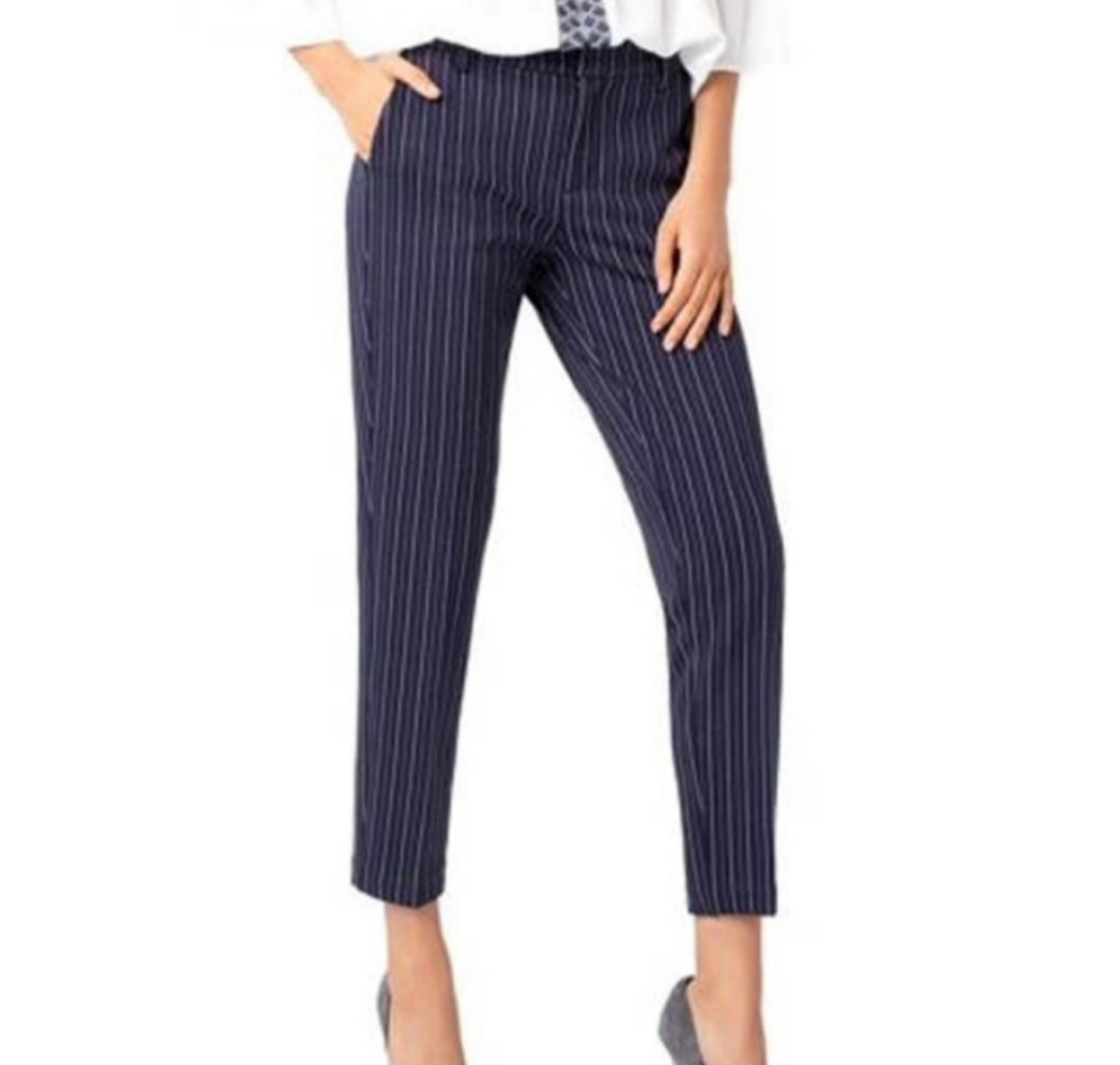 Liverpool Kelsey Knit Pinstripe Trouser in Navy/white size 12/31