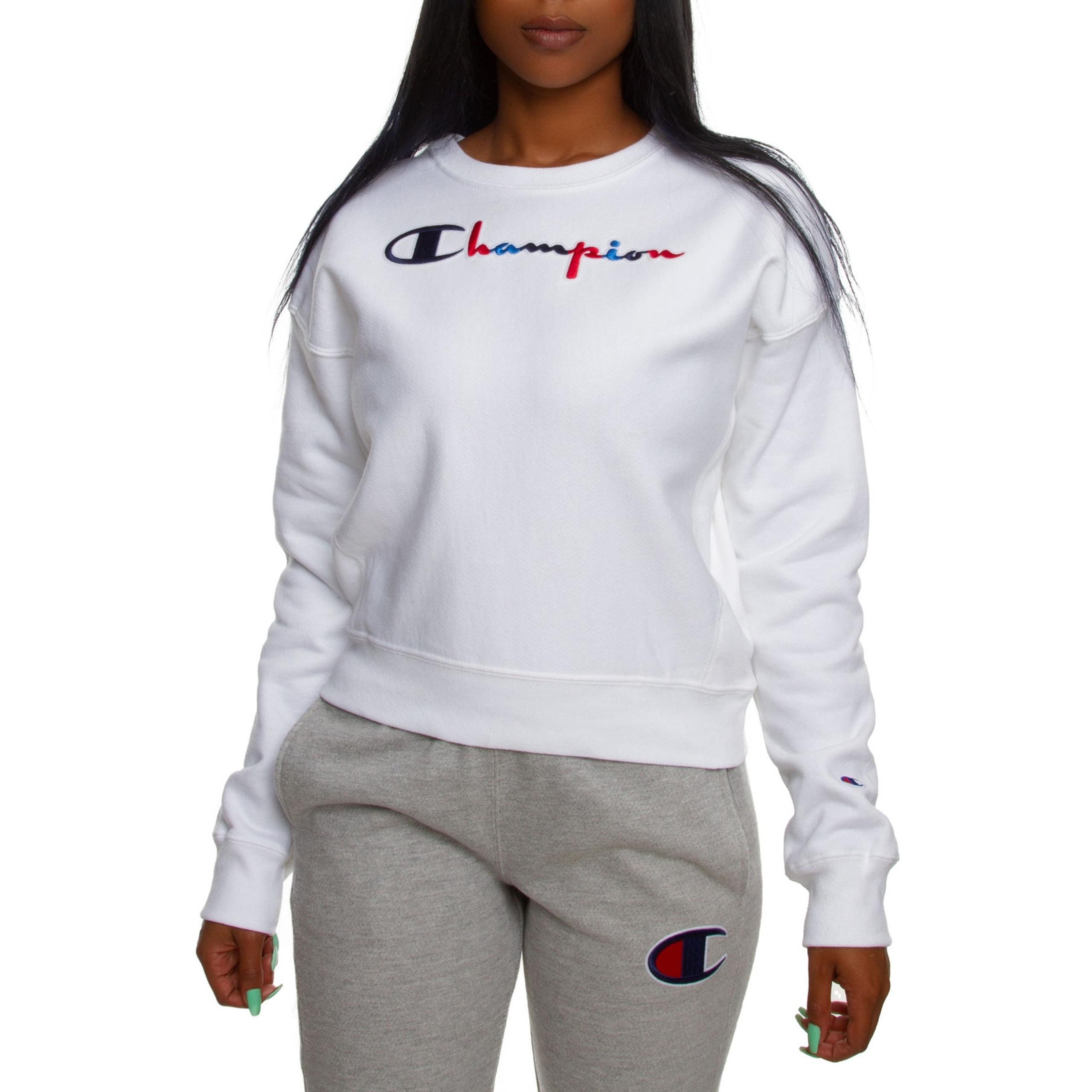 NEW Champion Reverse Weave Crew Size Large White/Blue Women's Sweatshirt
